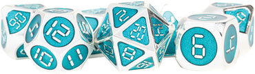 Digital Enamel Metal Dice Set, 16mm: Silver with Teal Enamel (7)