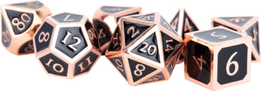 16mm Metal Polyhedral Dice Set: Antique Copper with Black Enamel