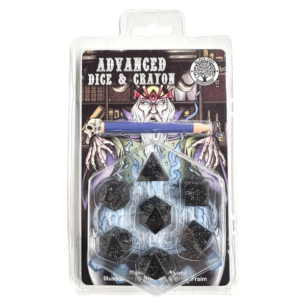 7-Set Advanced Dice & Crayon Set: Black Glitter