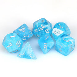 7-set Cube Of Luminary Glow Dice In The Dark Sky And Silver