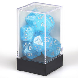 7-set Cube Of Luminary Glow Dice In The Dark Sky And Silver