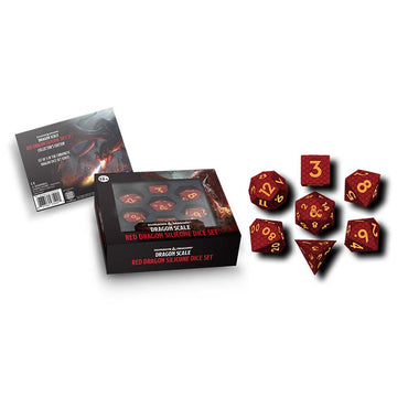 Dragon Scale Silicone Polyhedral Dice Set: Red