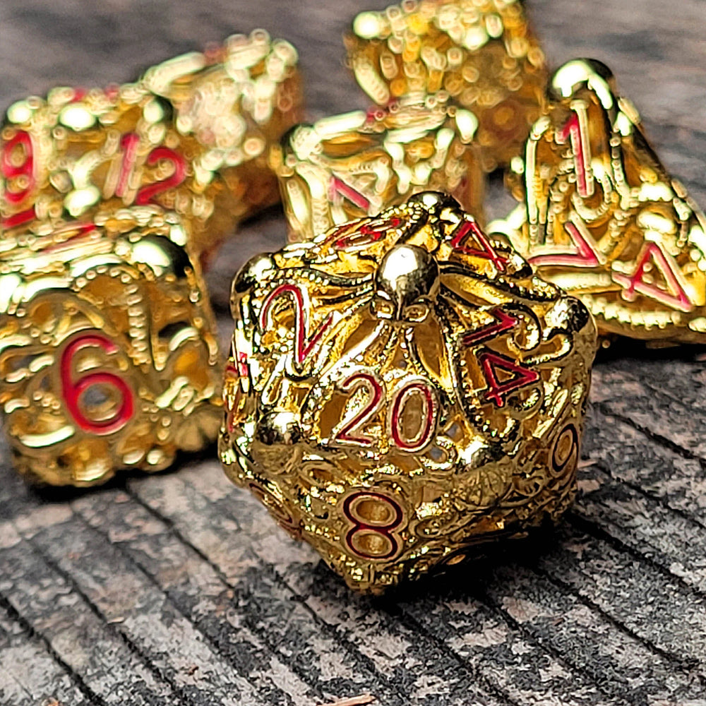 Fathomless Fate Gold Hollow Metal RPG Dice Set