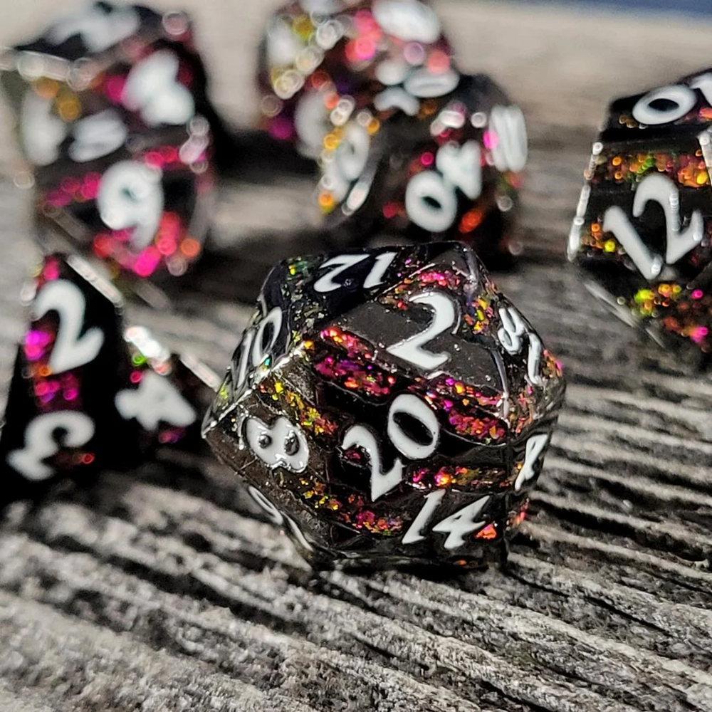 Mini Dark Sakura Metal RPG Dice Set
