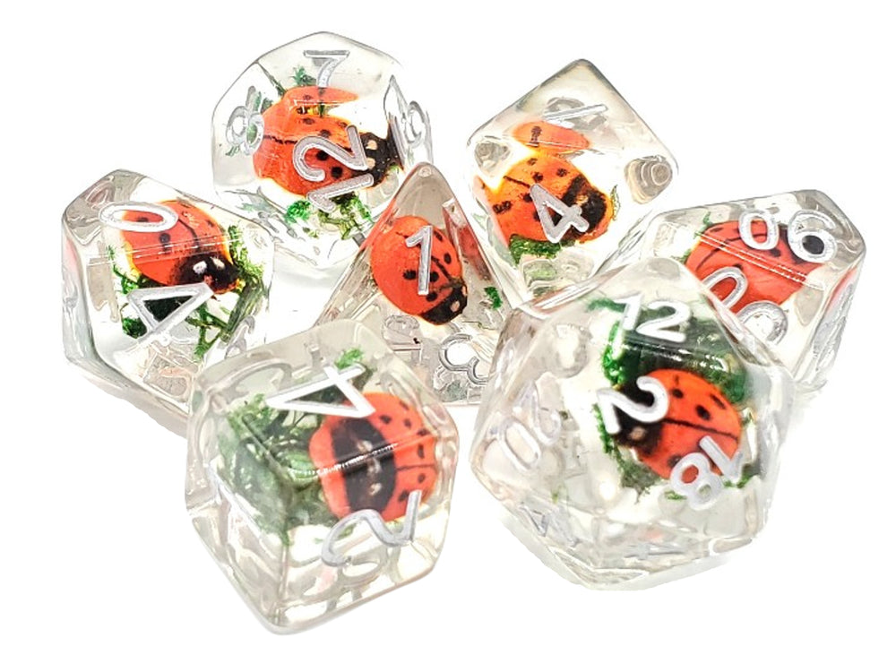 Old School 7 Piece DnD RPG Dice Set: Animal Kingdom - Ladybug Dance