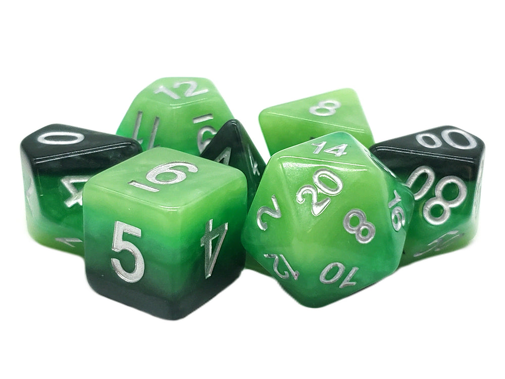 Old School 7 Piece DnD RPG Dice Set: Gradients - Treetop Canopy