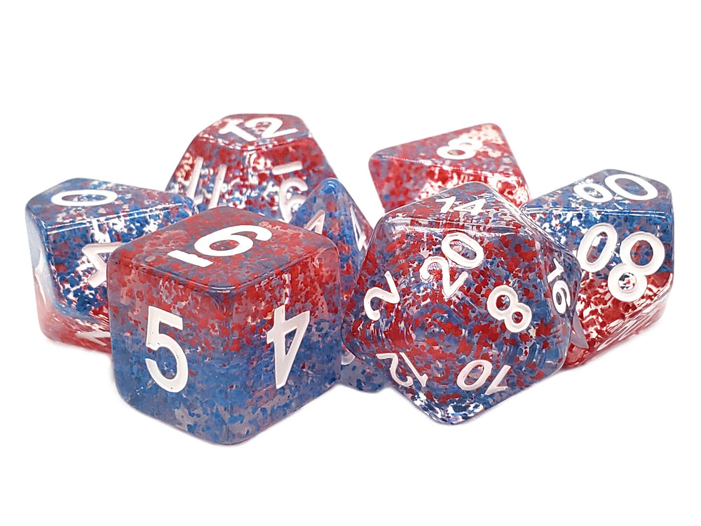 Old School 7 Piece DnD RPG Dice Set: Particles - Red Fish Blue Fish