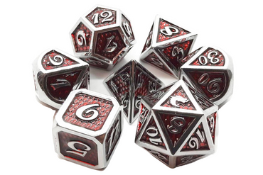 Old School 7 Piece DnD RPG Metal Dice Set: Dragon Scale - Red
