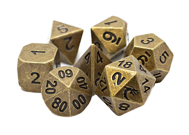 Old School 7 Piece DnD RPG Metal Dice Set: Dwarven Forged - Archaic Gold