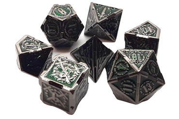 Old School 7 Piece DnD RPG Metal Dice Set: Knights of the Round Table - Emerald w/ Black