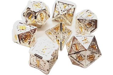 Old School 7 Piece DnD RPG Metal Dice Set: Knights of the Round Table - Silver w/ Gold