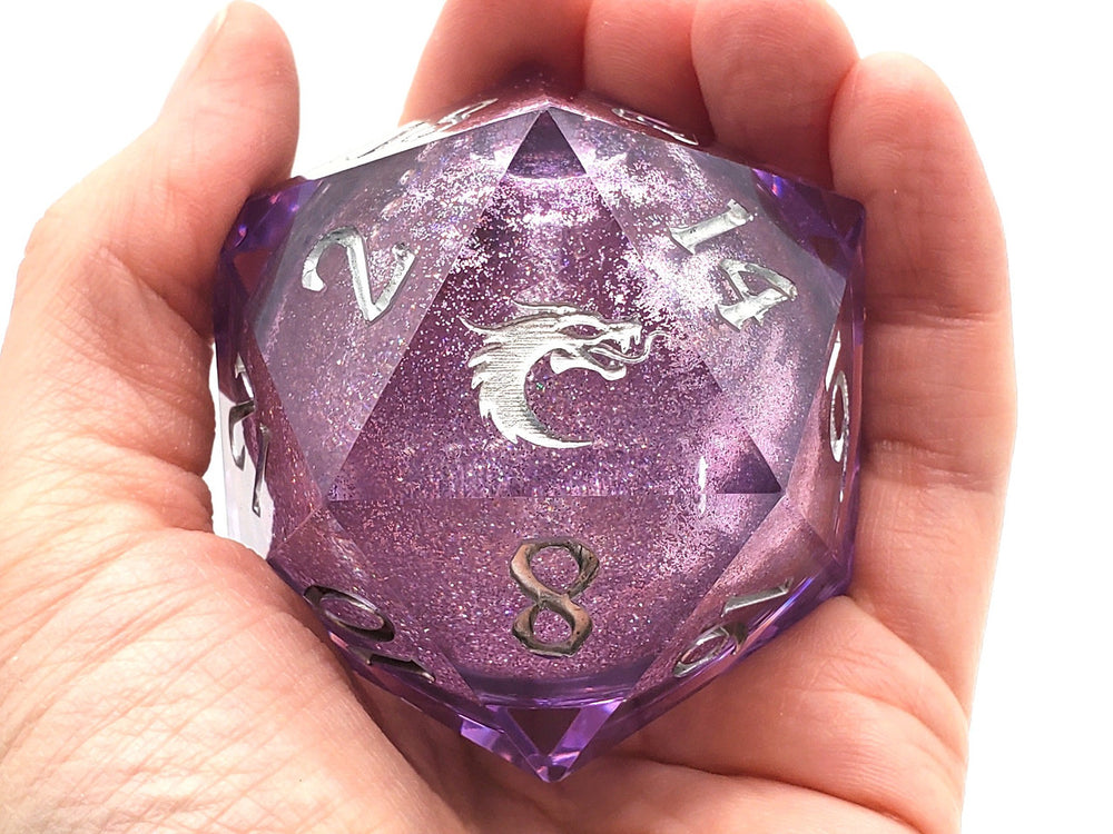 Old School Sharp Edged 55mm D20: Liquid Infused - Amethyst Fury