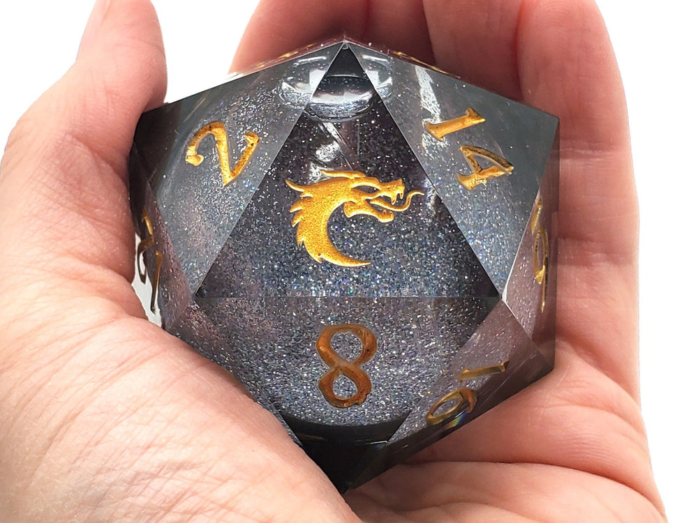 Old School Sharp Edged 55mm D20: Liquid Infused - Obsidian Fury