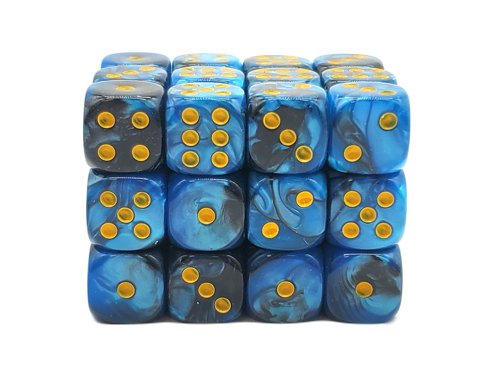 Old School 36ct 12mm D6 Dice Set: Vorpal - Black & Blue w/ Gold
