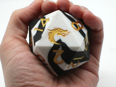 Old School Dice: Silicone 50mm D20 - Black & White w/ Gold