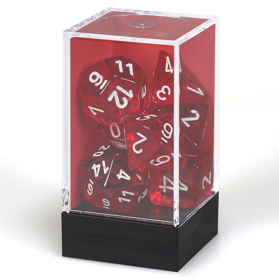 Dice 7ct Polyhedral Translucent Red With White Text