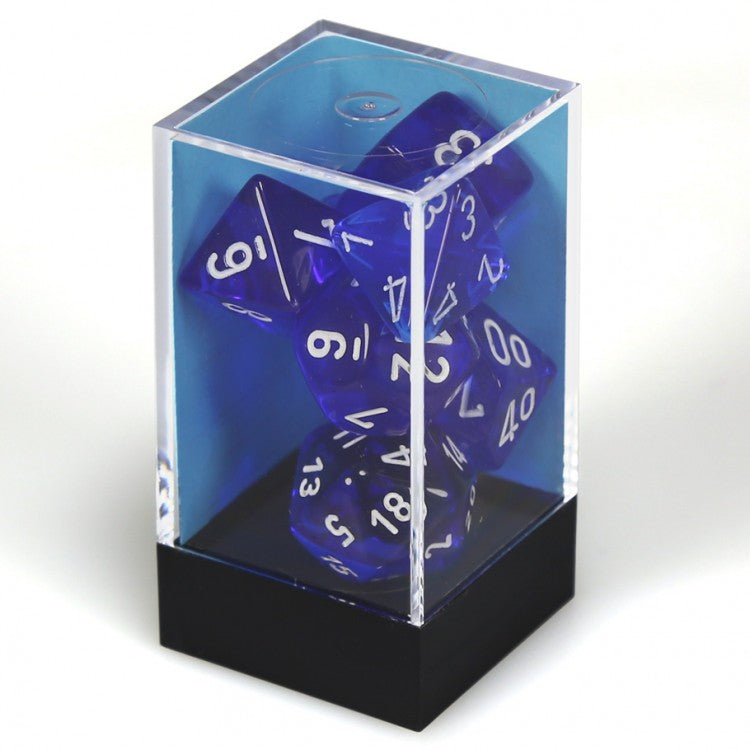 Dice 7ct Polyhedral Translucent Blue With White Text