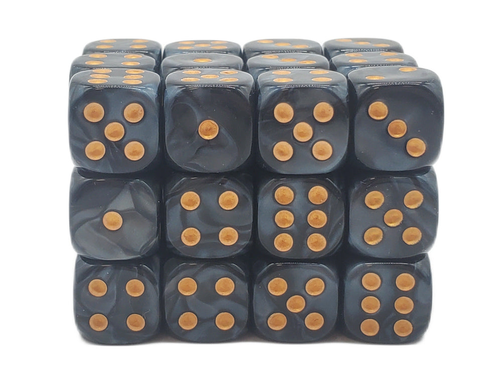 Old School 36ct 12mm D6 Dice Set: Pearl Drop - Black w/ Gold