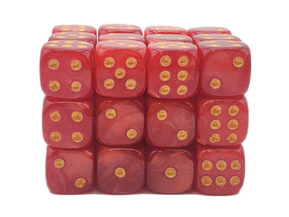 Old School 36ct 12mm D6 Dice Set: Pearl Drop - Red w/ Gold