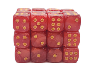 Old School 36ct 12mm D6 Dice Set: Pearl Drop - Red w/ Gold