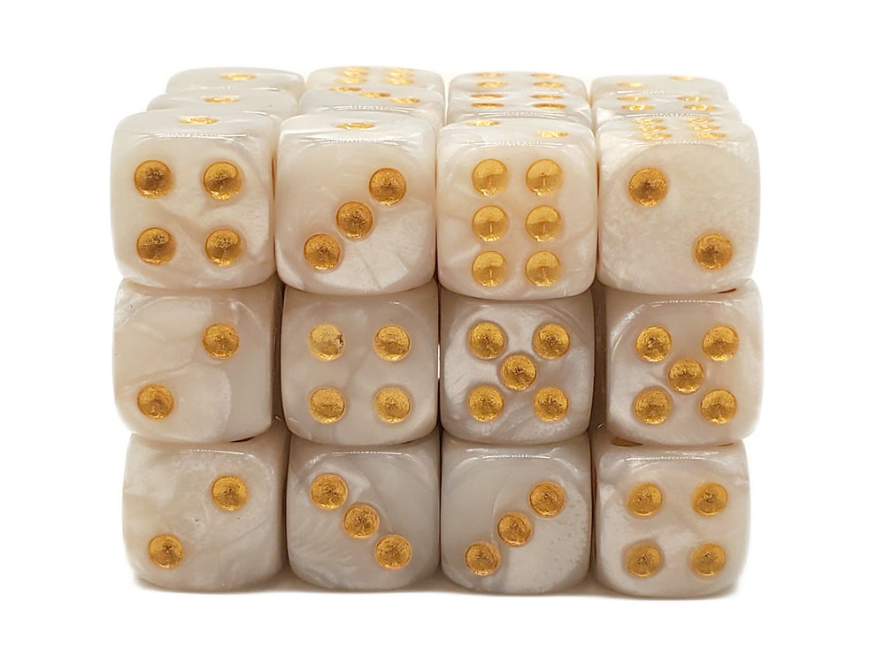 Old School 36ct 12mm D6 Dice Set: Pearl Drop - White w/ Gold