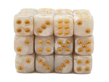 Old School 36ct 12mm D6 Dice Set: Pearl Drop - White w/ Gold