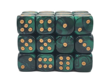 Old School 36ct 12mm D6 Dice Set: Vorpal - Green & Black w/ Gold