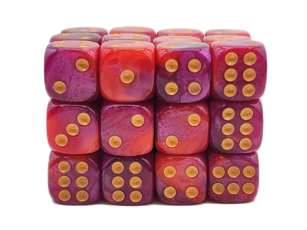 Old School 36ct 12mm D6 Dice Set: Vorpal - Rose Red & Purple w/ Gold