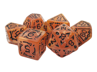 Old School 7 Piece DnD RPG Dice Set: Rune Dice - All Hallows Eve - Orange w/ Black