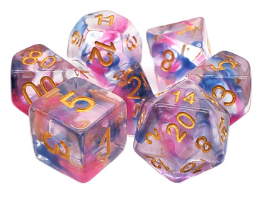 Old School 7 Piece DnD RPG Dice Set: Nebula - Rose Red & Blue