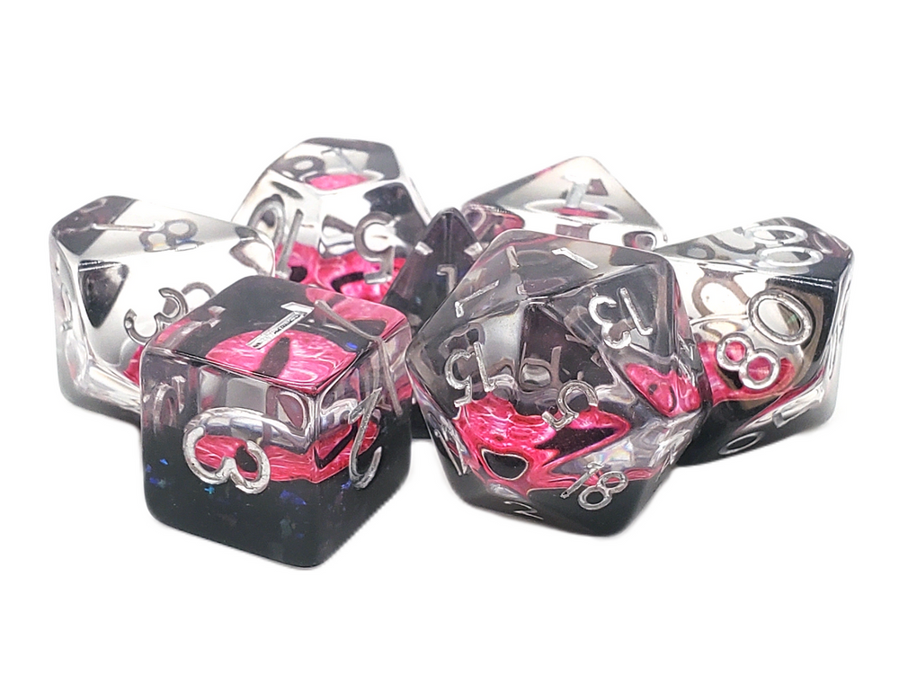 Old School 7 Piece DnD RPG Dice Set: Infused - Dragon Eye - Pink