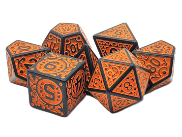 Old School 7 Piece DnD RPG Dice Set: Rune Dice - Magical Runes - Orange