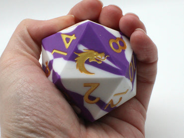 Old School Dice: Silicone 50mm D20 - Purple & White w/ Gold