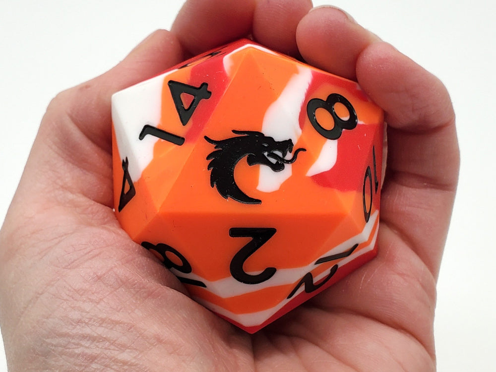 Old School Dice: Silicone 50mm D20 - Red, White & Orange
