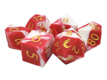 Old School Dice: Silicone 7-Piece Sets - Red & White w/ Gold