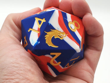 Old School Dice: Silicone 50mm D20 - Red, White & Blue