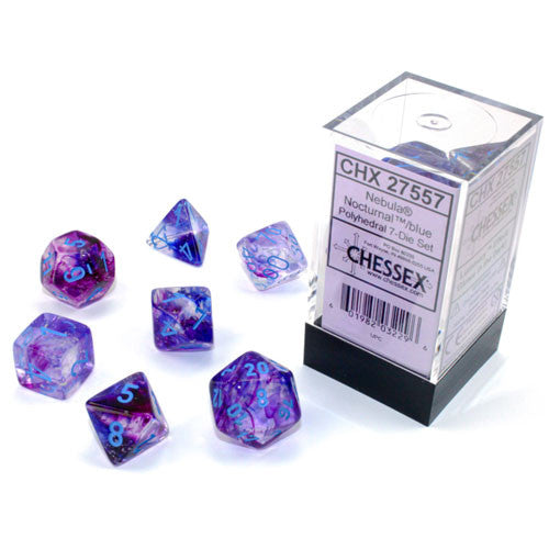 Dice 7ct Polyhedral Nebula Nocturnal With Blue Text