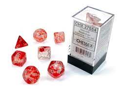 Dice 7ct Polyhedral Nebula Red With Silver Text