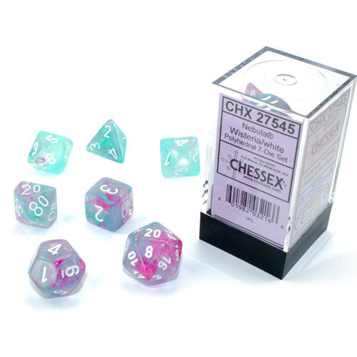 Dice 7ct Polyhedral Nebula Wisteria With White Text