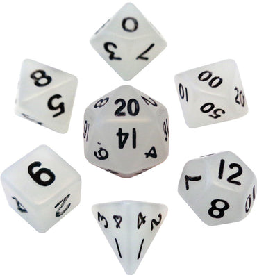 Mini Polyhedral Dice Set: Glow Clear with Black Numbers