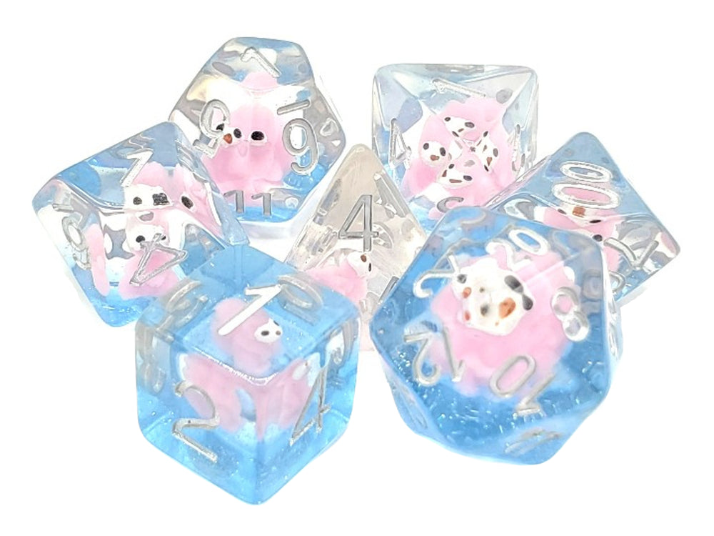 Old School 7 Piece DnD RPG Dice Set: Animal Kingdom - Pink Squirrel