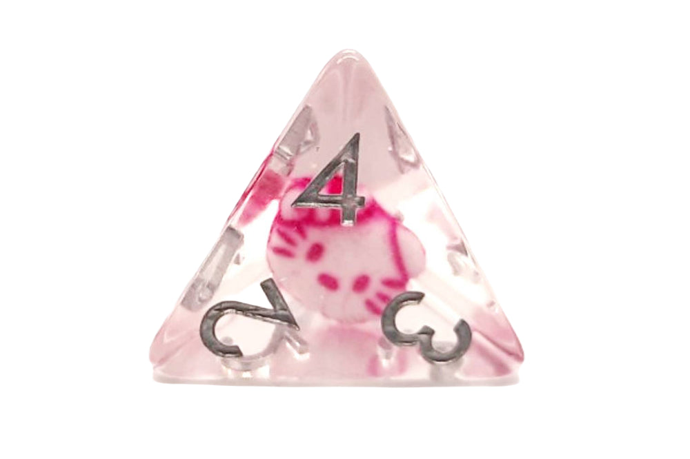 Old School 7 Piece DnD RPG Dice Set: Animal Kingdom - Purrfect Pink Cat