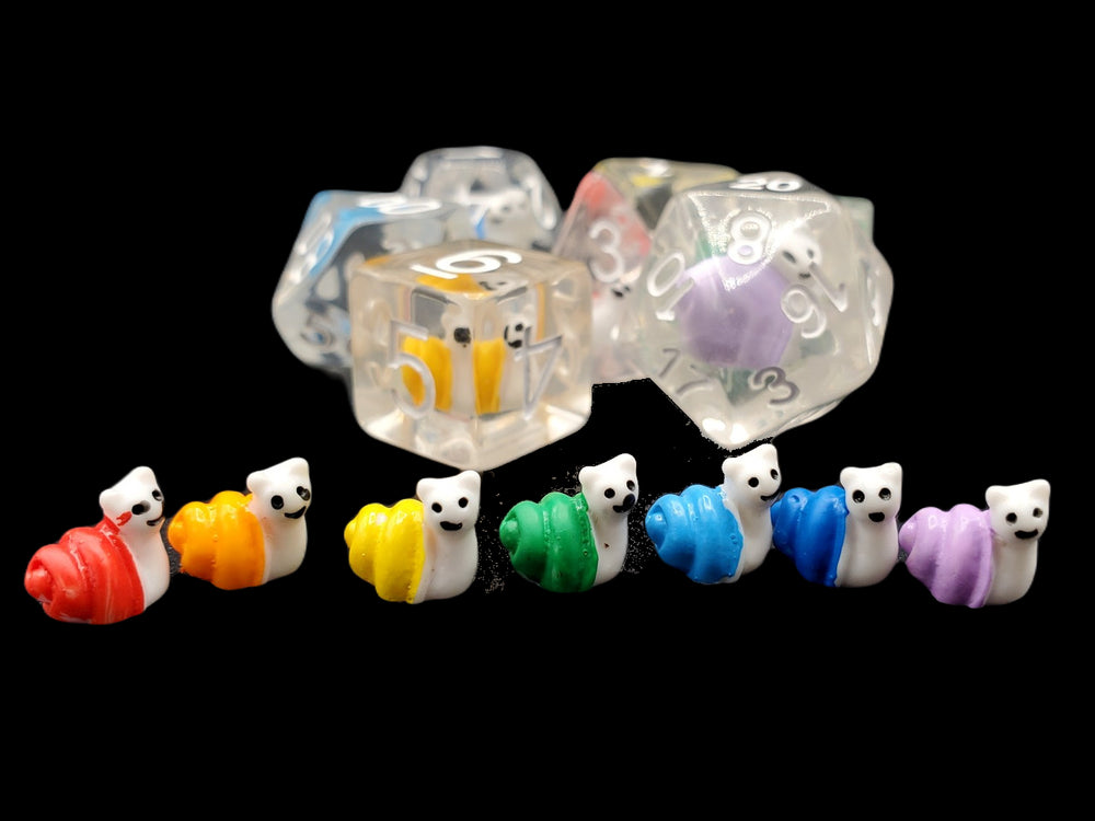 Old School 7 Piece DnD RPG Dice Set: Animal Kingdom - Snail Rainbow