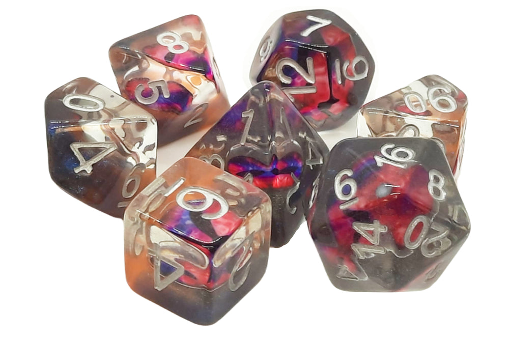 Old School 7 Piece DnD RPG Dice Set: Dragon Eye - Skeletal