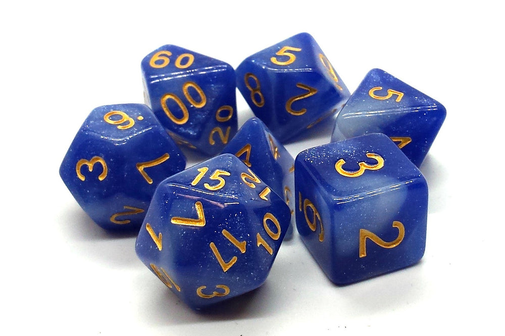 Old School 7 Piece DnD RPG Dice Set: Galaxy - Blue & White