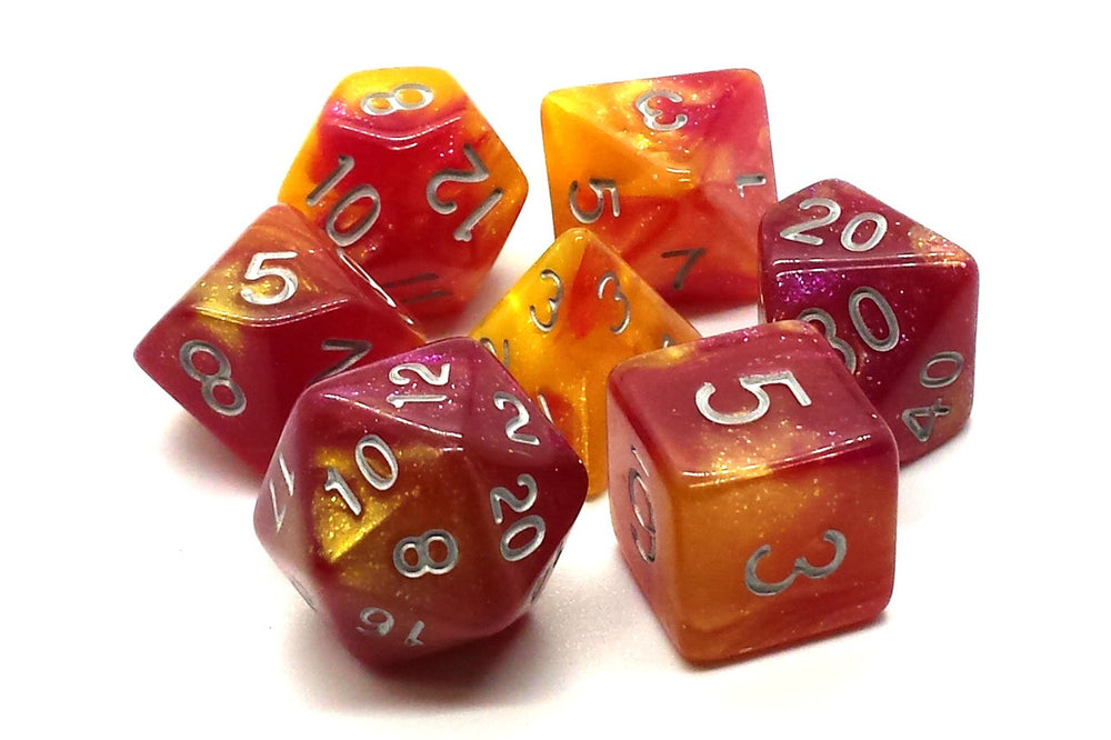 Old School 7 Piece DnD RPG Dice Set: Galaxy - Fire in the Sky