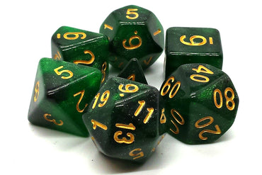 Old School 7 Piece DnD RPG Dice Set: Galaxy - Green & Black