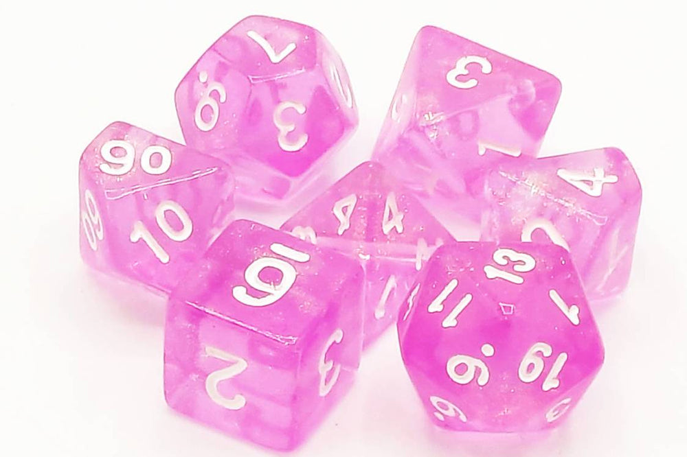 Old School 7 Piece DnD RPG Dice Set: Galaxy - Lilac Shimmer