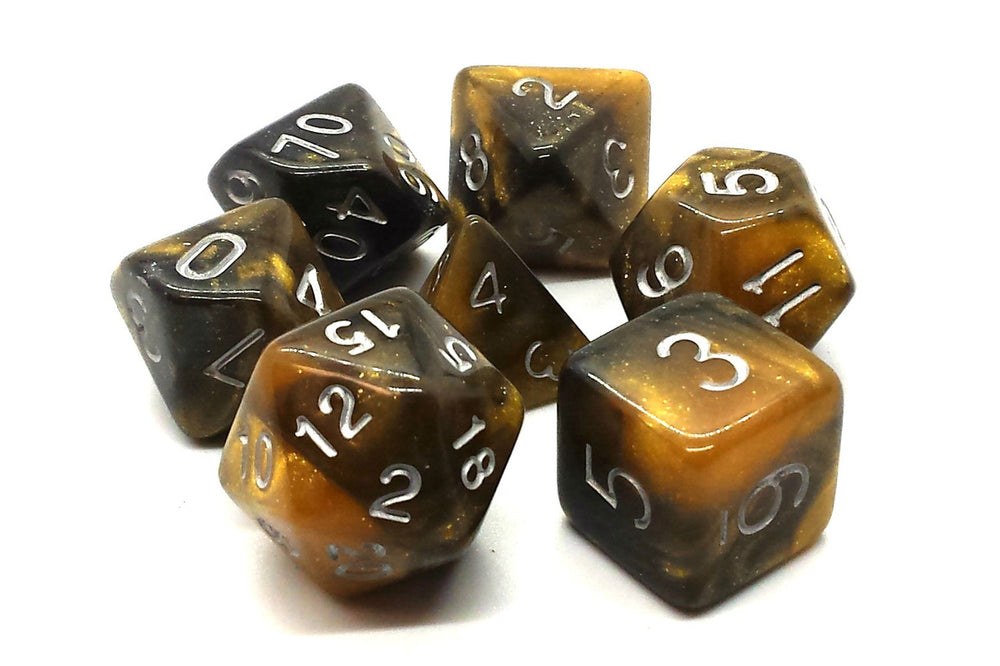 Old School 7 Piece DnD RPG Dice Set: Galaxy - Molten Gold