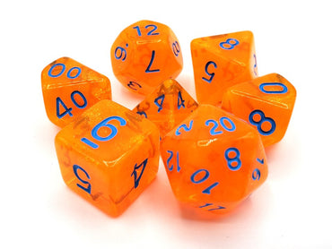 Old School 7 Piece DnD RPG Dice Set: Galaxy - Orange Shimmer